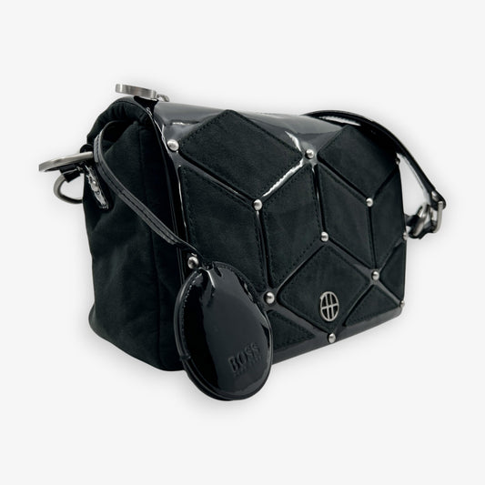 Hugo Boss Black Suede and Patent Leather Shoulder Bag