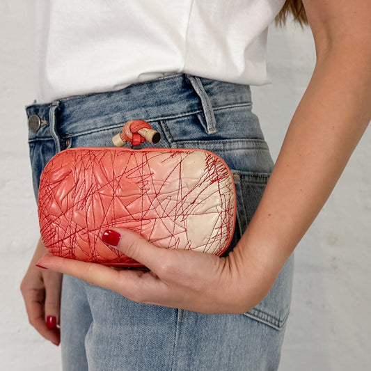 Bottega Veneta Ombre Pink Embroidered Leather Knot Clutch Bag