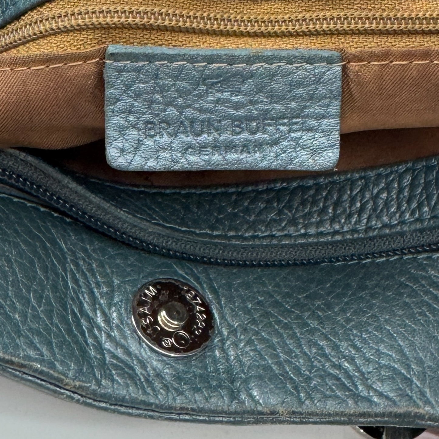 Braun Buffel Metallic Teal Blue Leather Shoulder Bag