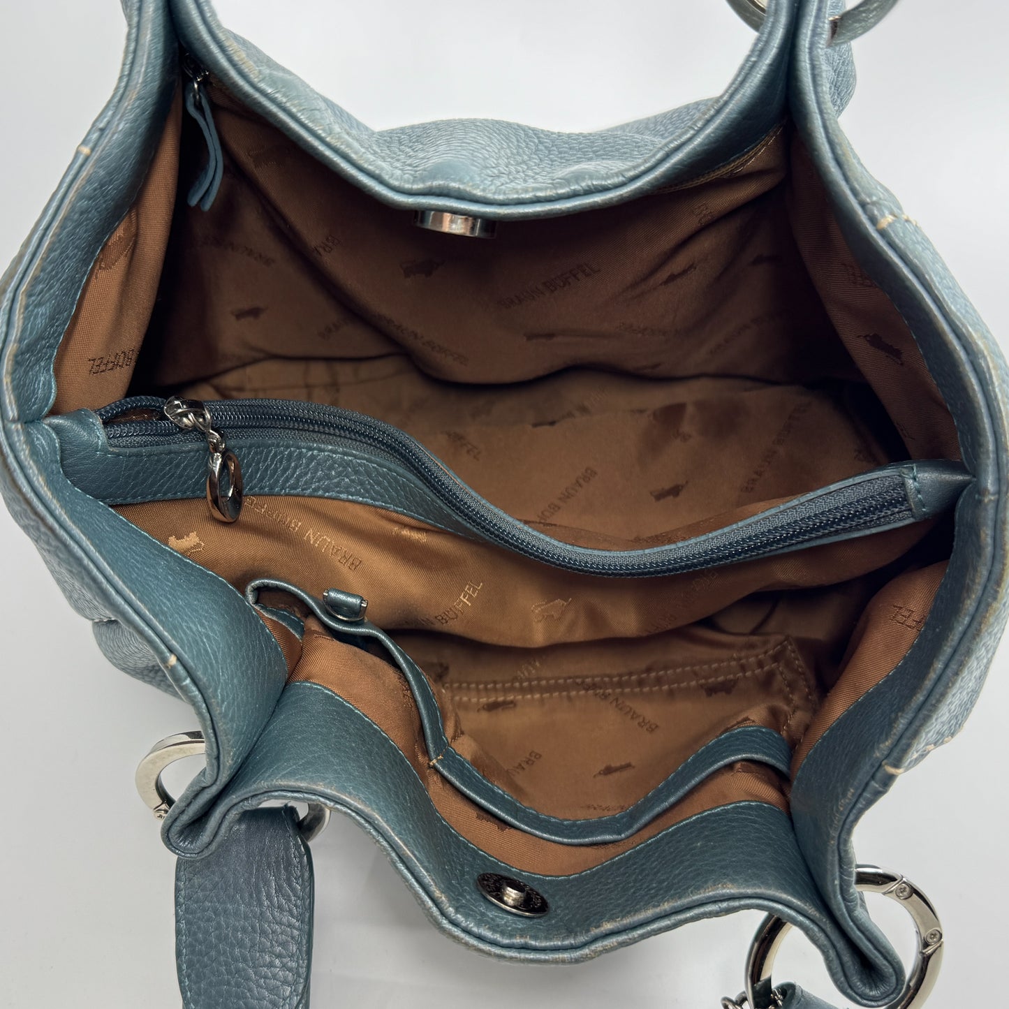 Braun Buffel Metallic Teal Blue Leather Shoulder Bag