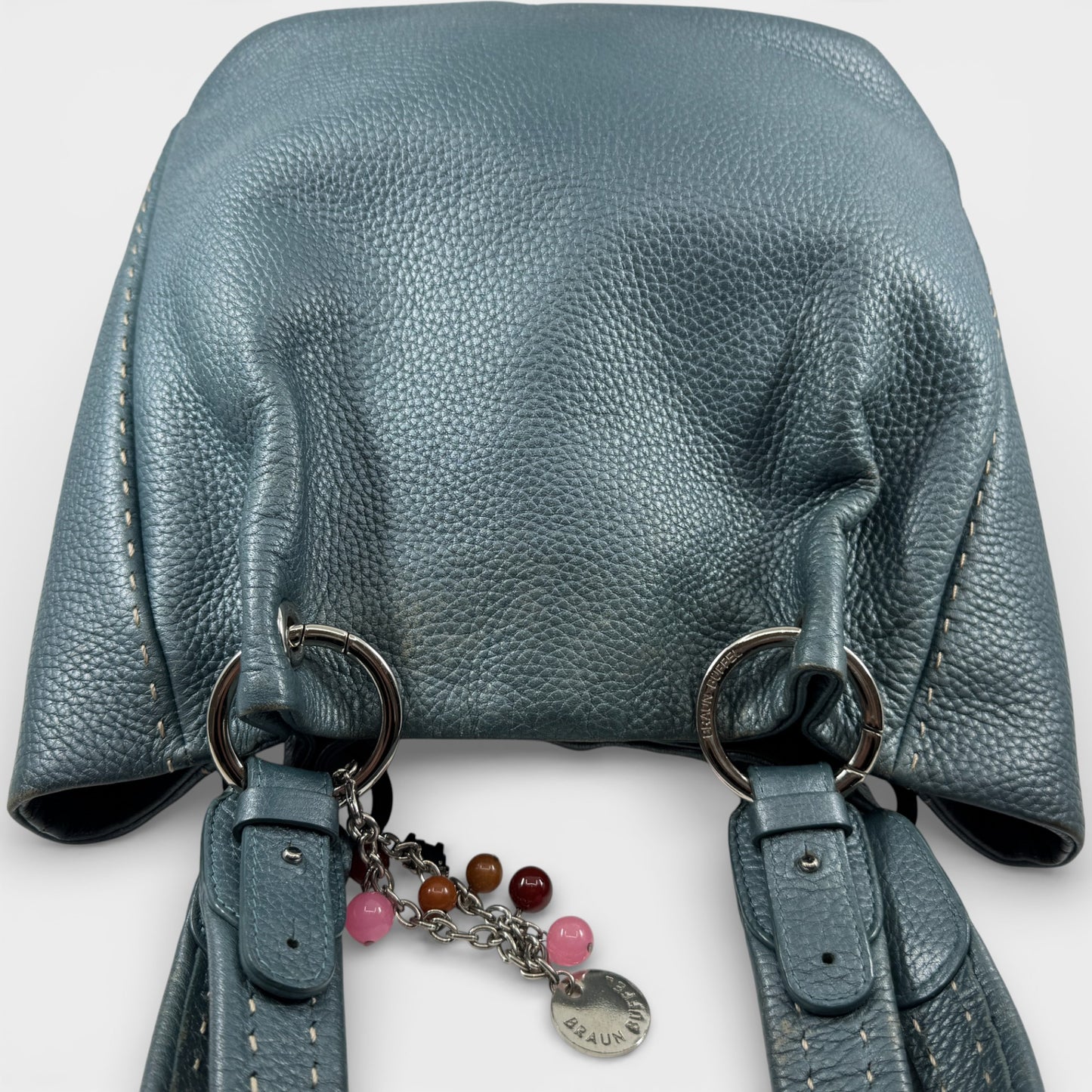 Braun Buffel Metallic Teal Blue Leather Shoulder Bag