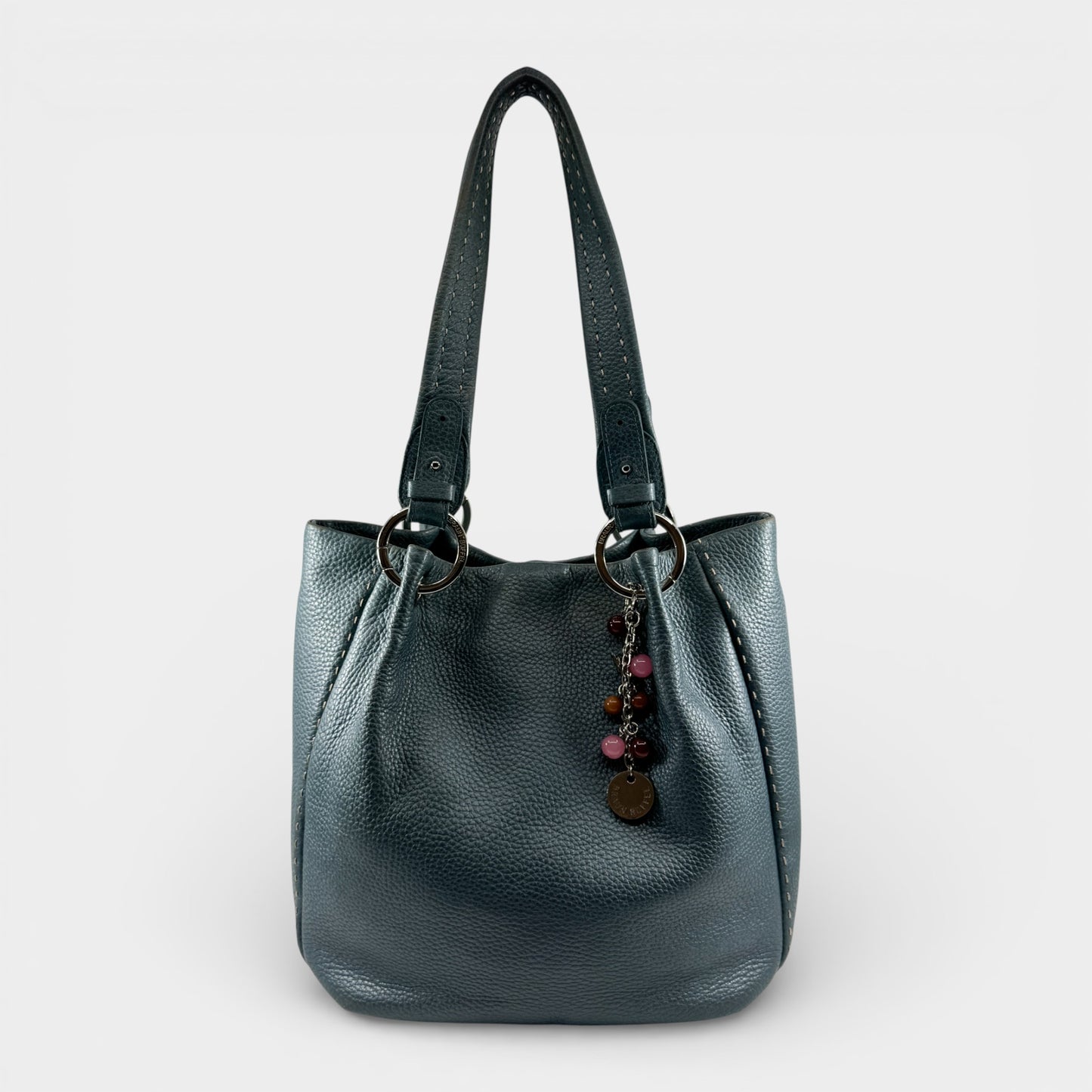 Braun Buffel Metallic Teal Blue Leather Shoulder Bag