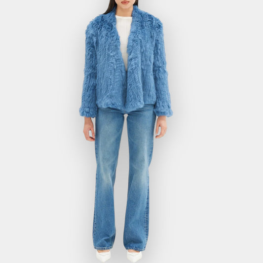 Bubish Luxe Blue 100% Rabbit Fur Valencia Jacket Med ~ AU10-12 [NEW]