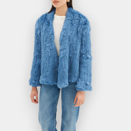 Bubish Luxe Blue 100% Rabbit Fur Valencia Jacket Med ~ AU10-12 [NEW]