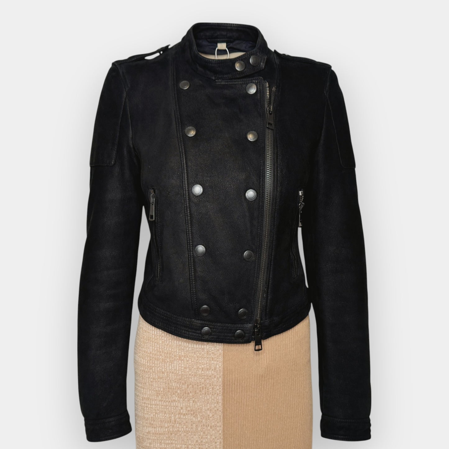 Burberry Brit Black Suede Shearling Biker Moto Jacket AU10 ~ Medium