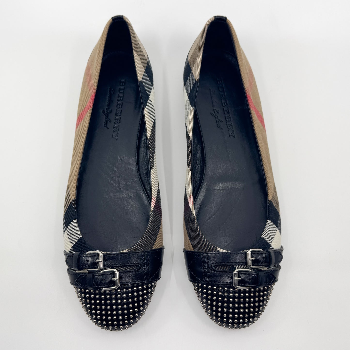 Burberry Black Novacheck Avonwick Studs Ballet Flats Shoes EU39 ~ AU8