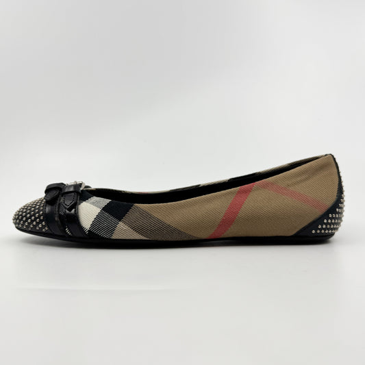 Burberry Black Novacheck Avonwick Studs Ballet Flats Shoes EU39 ~ AU8