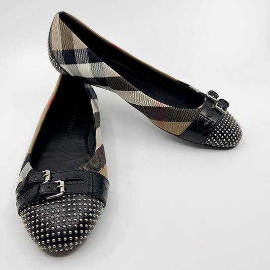 Burberry Black Novacheck Avonwick Studs Ballet Flats Shoes EU39 ~ AU8