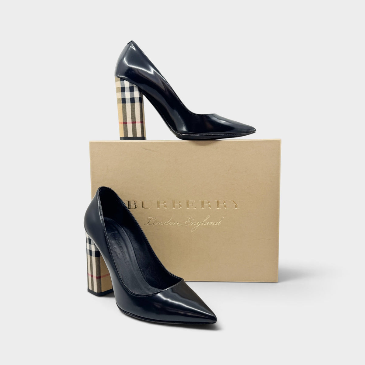 Burberry Black Leather Vintage Check Dashwood Pumps Shoes EU36.5 ~ AU5.5