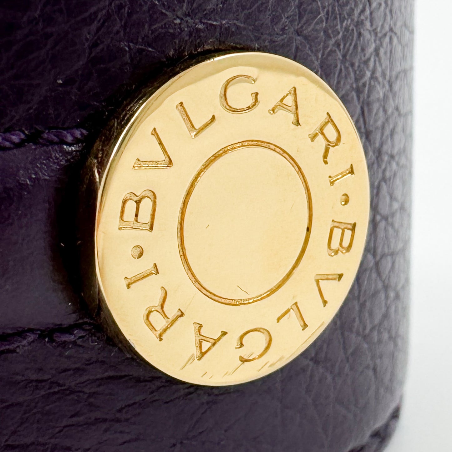 Bvlgari Italy Purple Leather & Goldtone Brass Cuff Bracelet