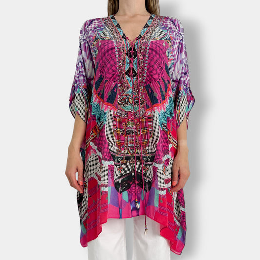 Camilla Bright Pink Kaftan Top or Short Dress One Size ~ AU10 ~ 12 ~ 14 ~ 16