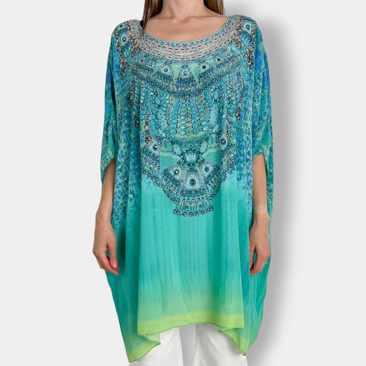 Camilla Turquoise 'Ottoman Viper' Short Kaftan Top Dress One Size ~ AU10 ~ 12 ~ 14 ~ 16