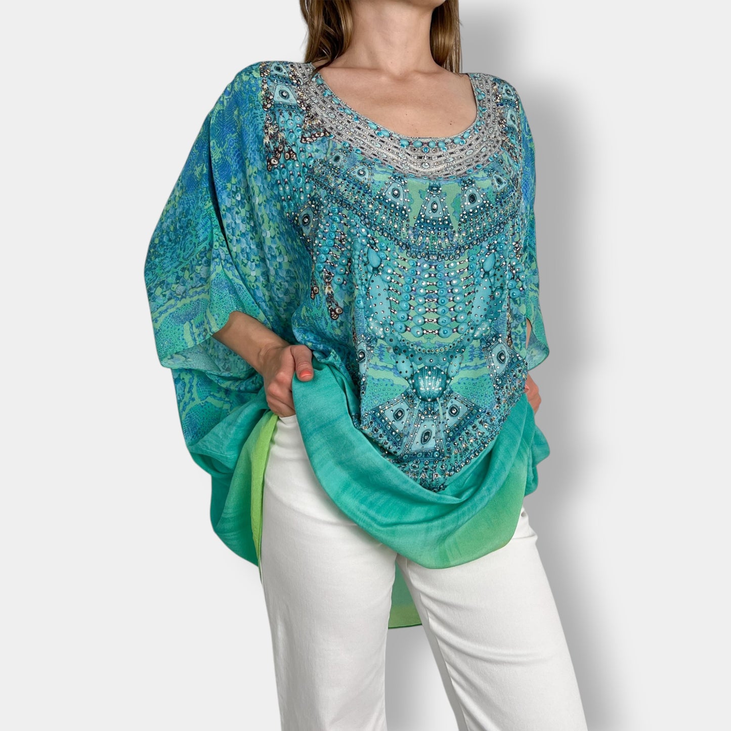 Camilla Turquoise 'Ottoman Viper' Short Kaftan Top Dress One Size ~ AU10 ~ 12 ~ 14 ~ 16