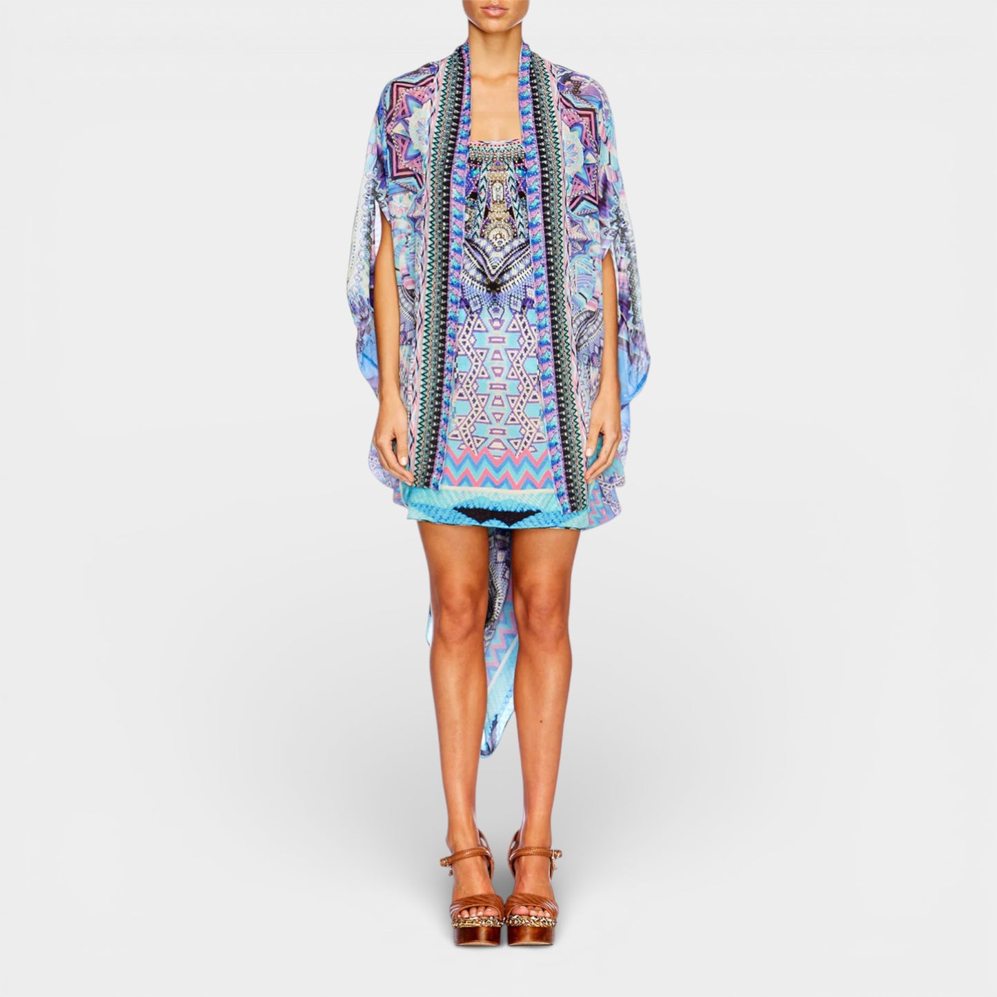 Camilla Threads of Cosmos Purple Silk Kimono Cardi Cape One Size [NEW]