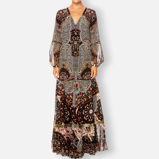 Camilla 'Chamber Of Reflections' Silk Peasant Maxi Dress Large ~ AU12-14 [NEW]