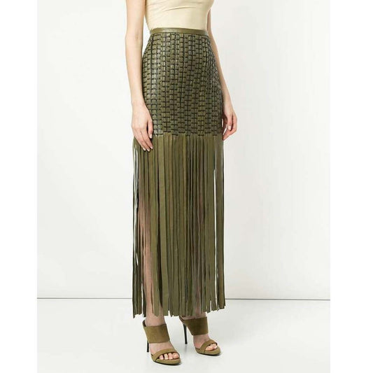 Camilla & Marc Doris Woven Leather Olive Green Skirt AU6 ~ Small
