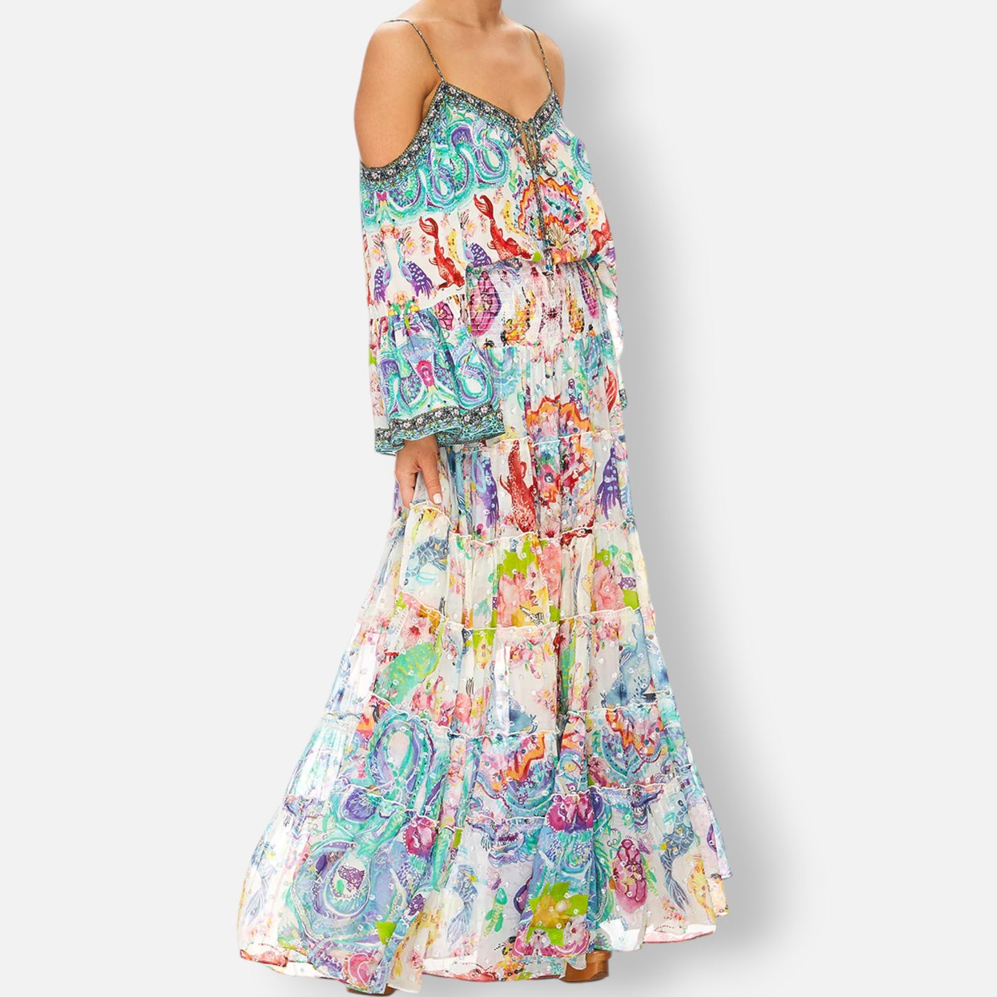 Camilla 'Dragon Divinity' Multicoloured Silk Tiered Circle Skirt Large ~ AU12-14 [NEW]