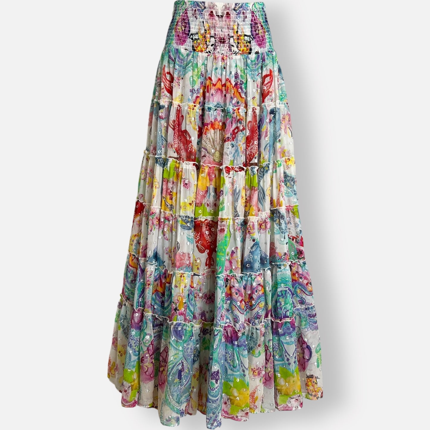 Camilla 'Dragon Divinity' Multicoloured Silk Tiered Circle Skirt Large ~ AU12-14 [NEW]