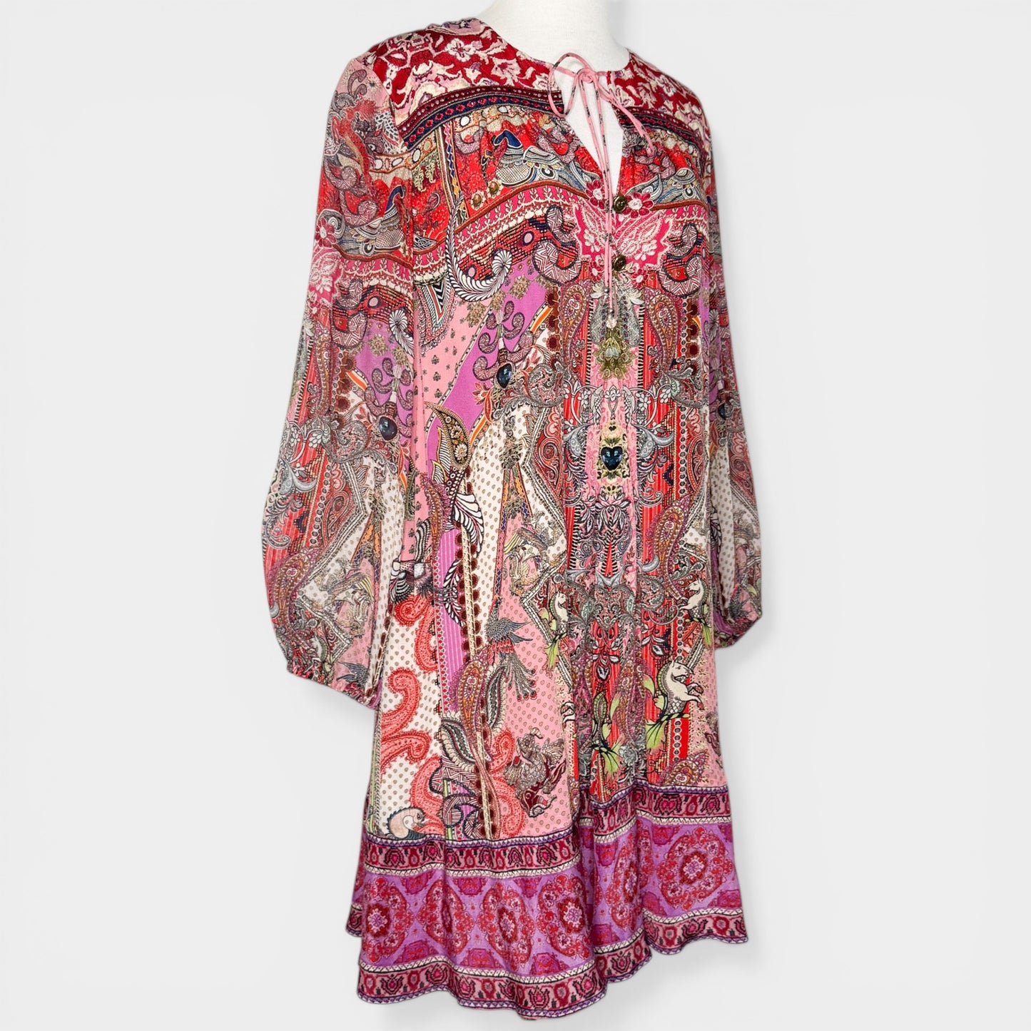 Camilla Pink 100% Silk Lotus Lovers Button Up Yoke Dress X-Small ~ AU8 ~ AU6