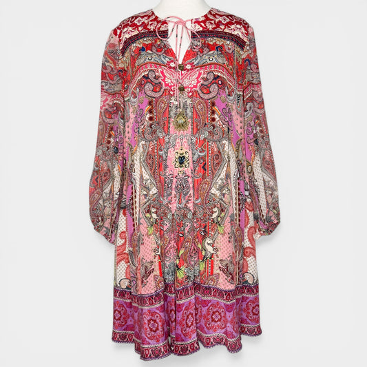 Camilla Pink 100% Silk Lotus Lovers Button Up Yoke Dress X-Small ~ AU8 ~ AU6