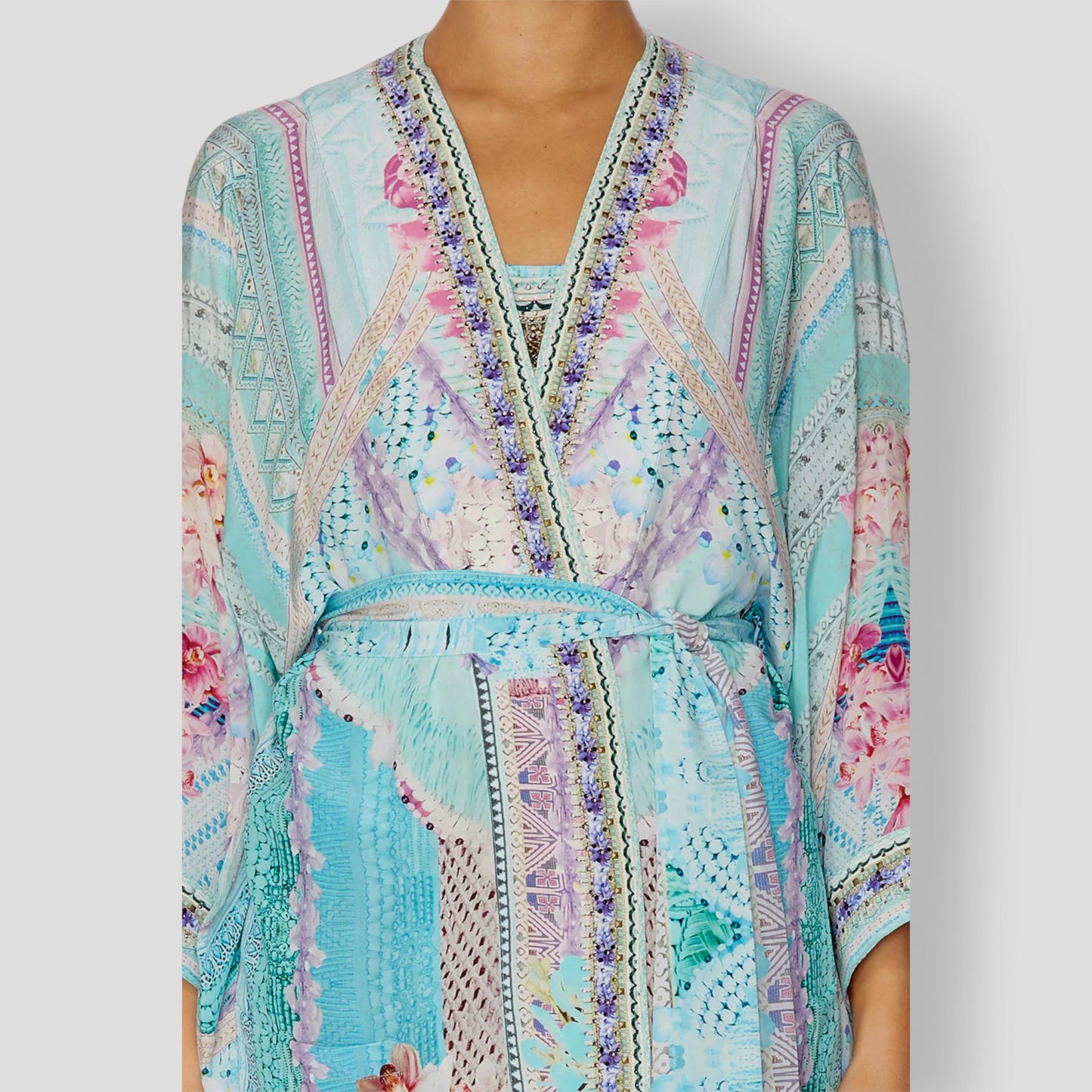 Camilla 'Garden State' Turquoise & Pink Kimono Jacket One Size ~ AU10 ~ 12 ~ 14 ~ 16