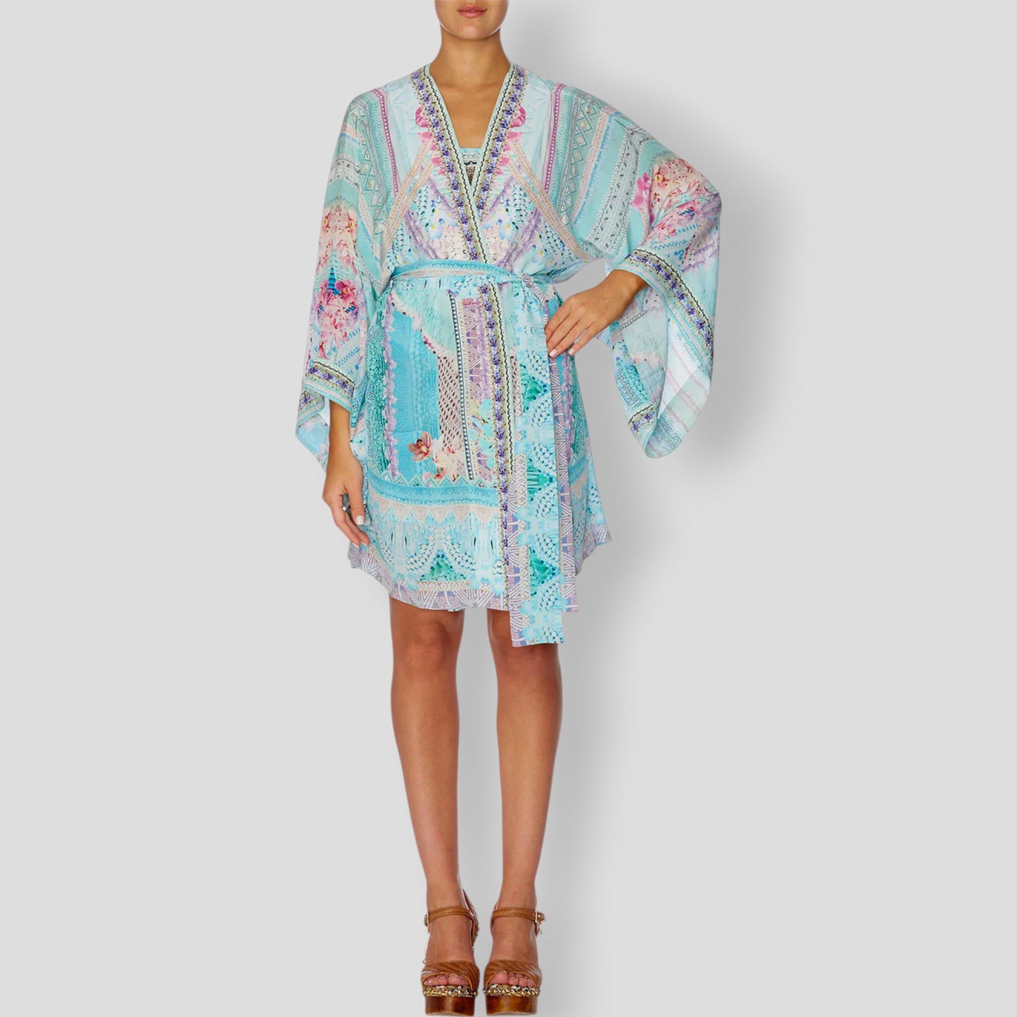 Camilla 'Garden State' Turquoise & Pink Kimono Jacket One Size ~ AU10 ~ 12 ~ 14 ~ 16