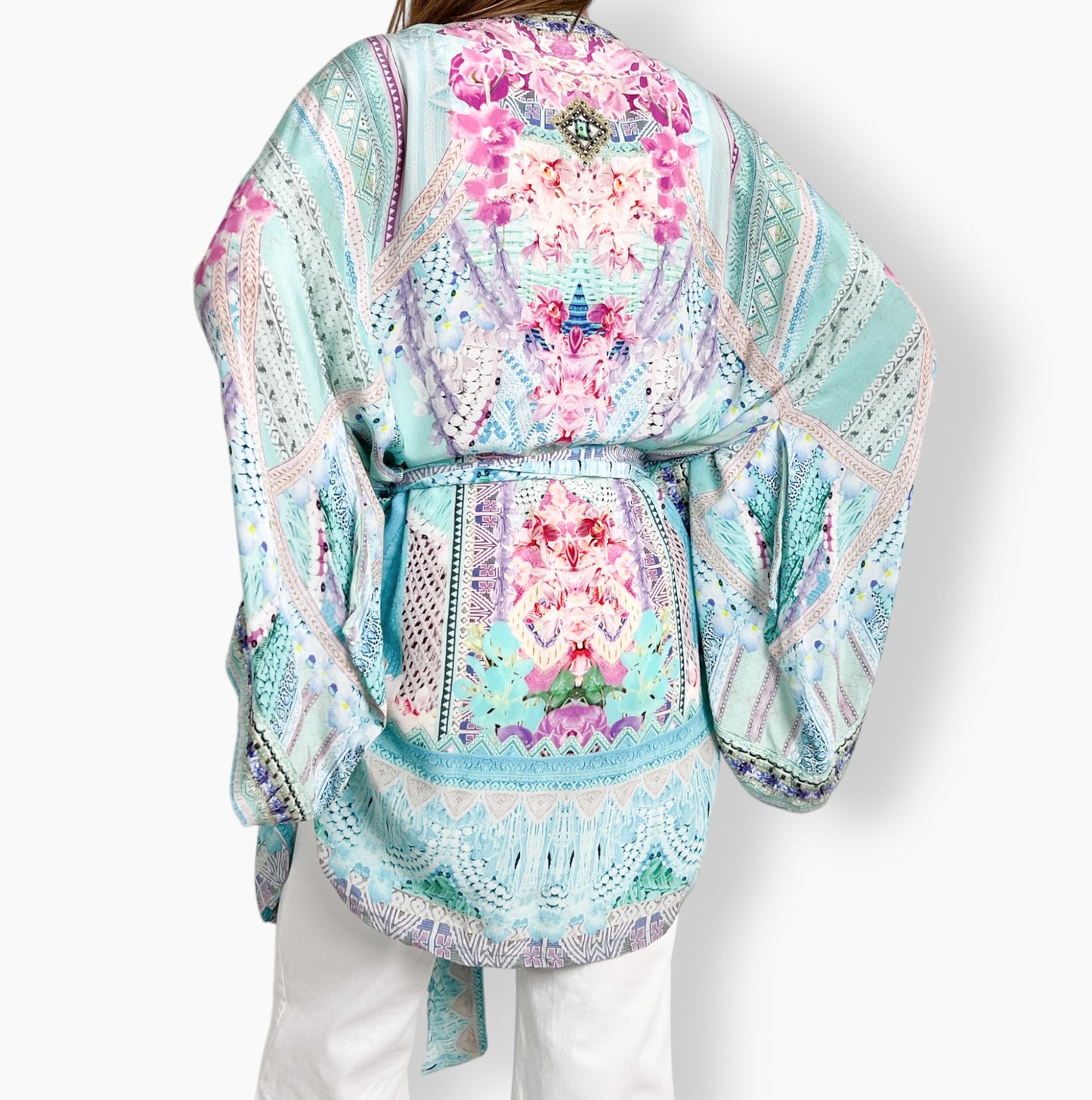 Camilla 'Garden State' Turquoise & Pink Kimono Jacket One Size ~ AU10 ~ 12 ~ 14 ~ 16