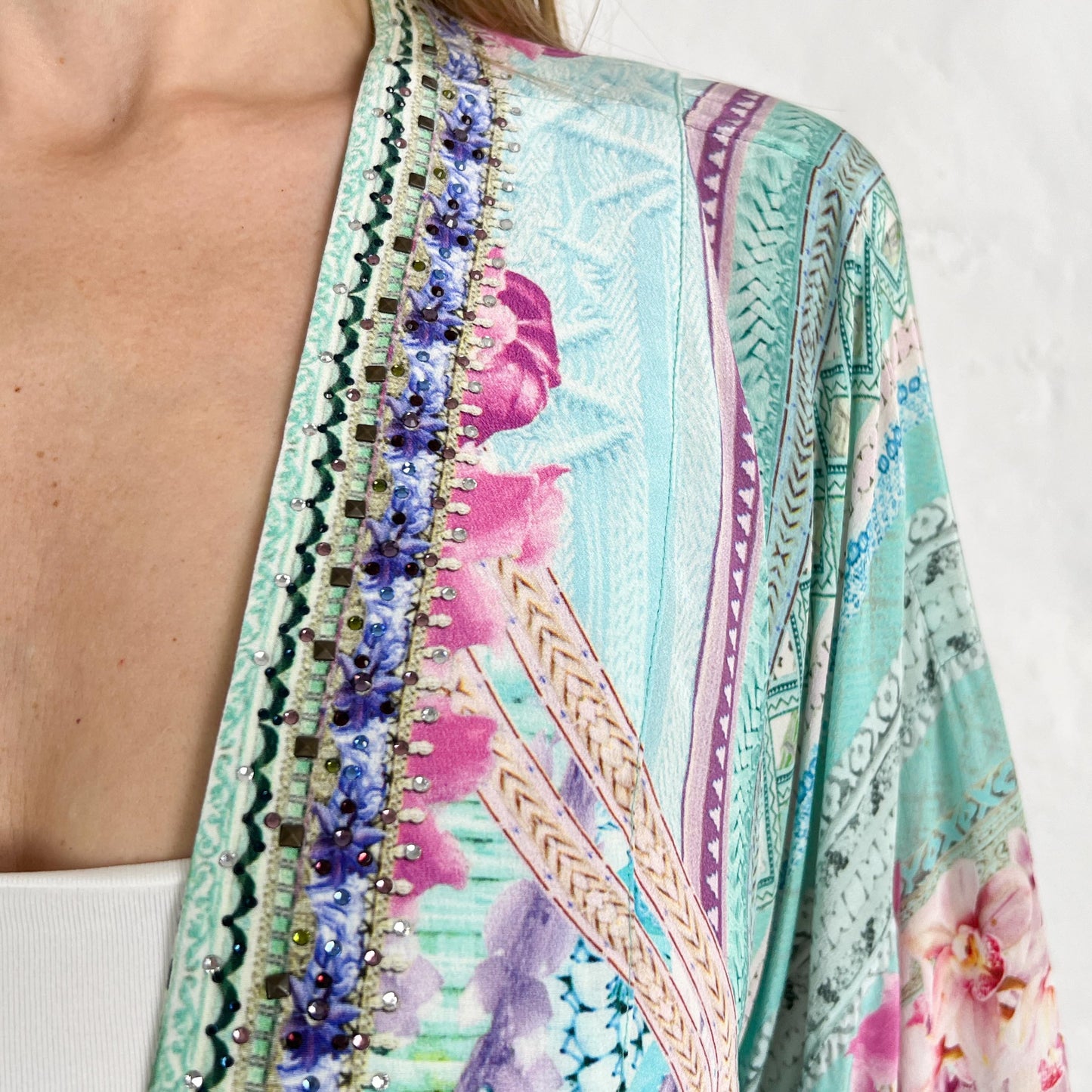 Camilla 'Garden State' Turquoise & Pink Kimono Jacket One Size ~ AU10 ~ 12 ~ 14 ~ 16