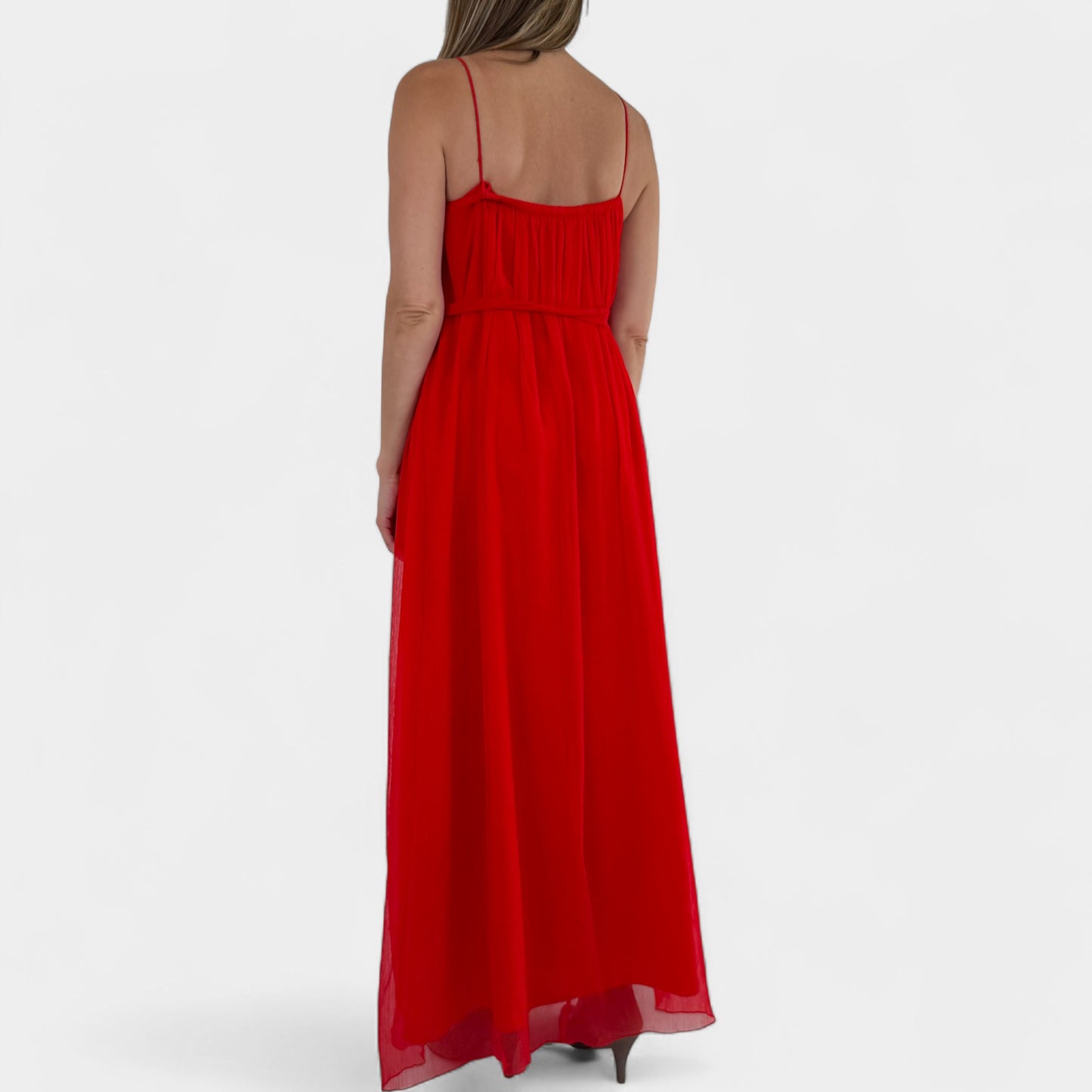 Camilla & Marc Bright Red Plunge Neck Belted Zando Dress AU10 ~ Medium