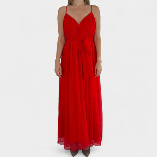 Camilla & Marc Bright Red Plunge Neck Belted Zando Dress AU10 ~ Medium