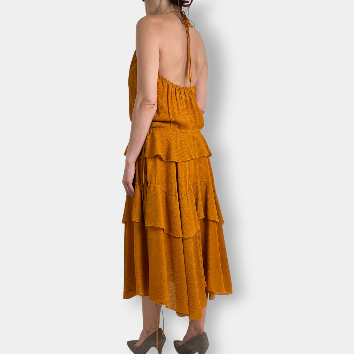 Camilla and Marc 'Frankie' V-Neck Yellow Ochre Silk Maxi Dress AU8