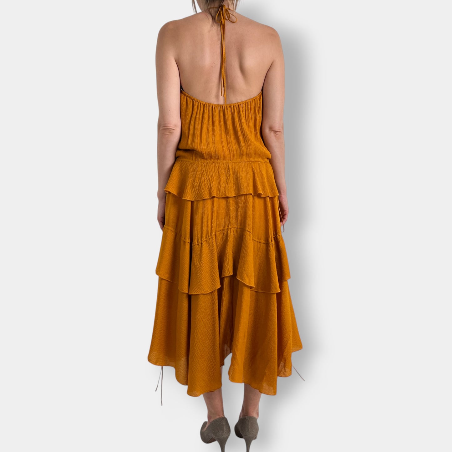 Camilla and Marc 'Frankie' V-Neck Yellow Ochre Silk Maxi Dress AU8