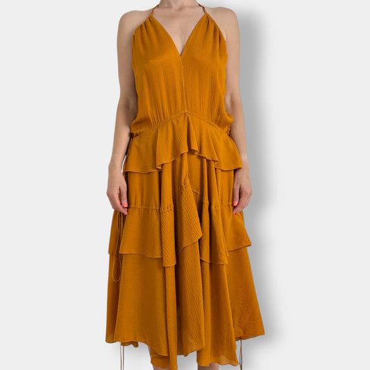 Camilla and Marc 'Frankie' V-Neck Yellow Ochre Silk Maxi Dress AU8