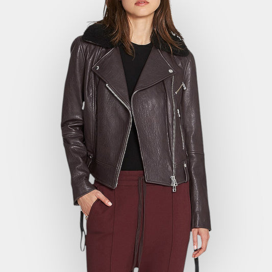 Camilla and Marc Merlot Lambs Leather Bradman Jacket AU12 ~ Medium