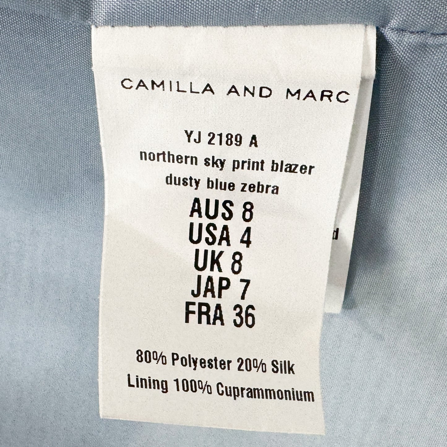 Camilla and Marc Blue Green Cropped Military Style Printed Jacket AU8 ~ Small