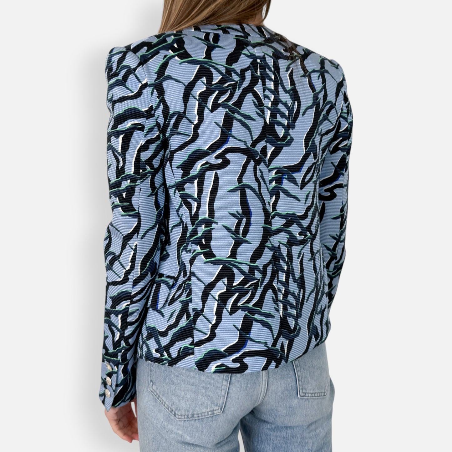 Camilla and Marc Blue Green Cropped Military Style Printed Jacket AU8 ~ Small