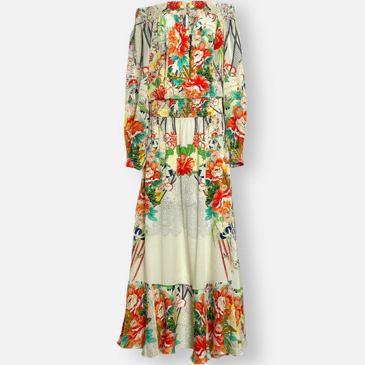 Camilla 'Ms Maiko' Silk Shirred Off Shoulder Maxi Dress Medium ~ AU10-12 [NEW]