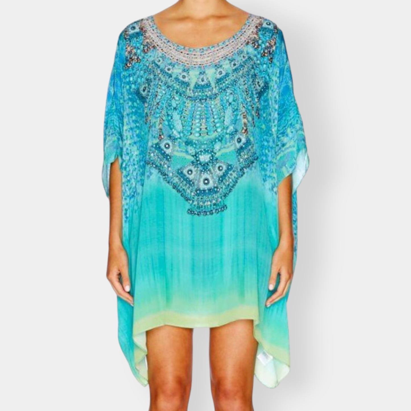 Camilla Turquoise 'Ottoman Viper' Short Kaftan Top Dress One Size ~ AU10 ~ 12 ~ 14 ~ 16