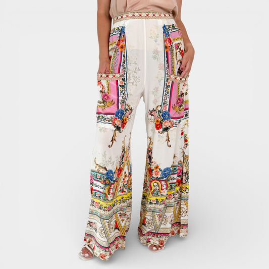 Camilla Pink Silk Party In The Palace Wide Leg Pants Small ~ AU8-10