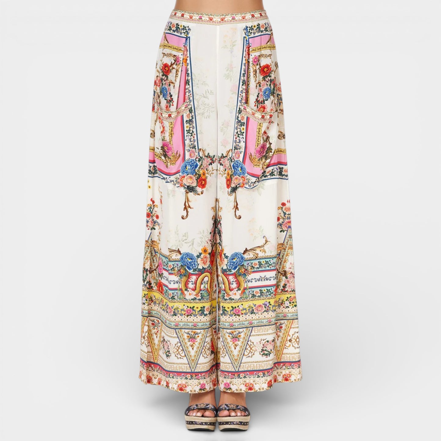 Camilla Pink Silk Party In The Palace Wide Leg Pants Small ~ AU8-10