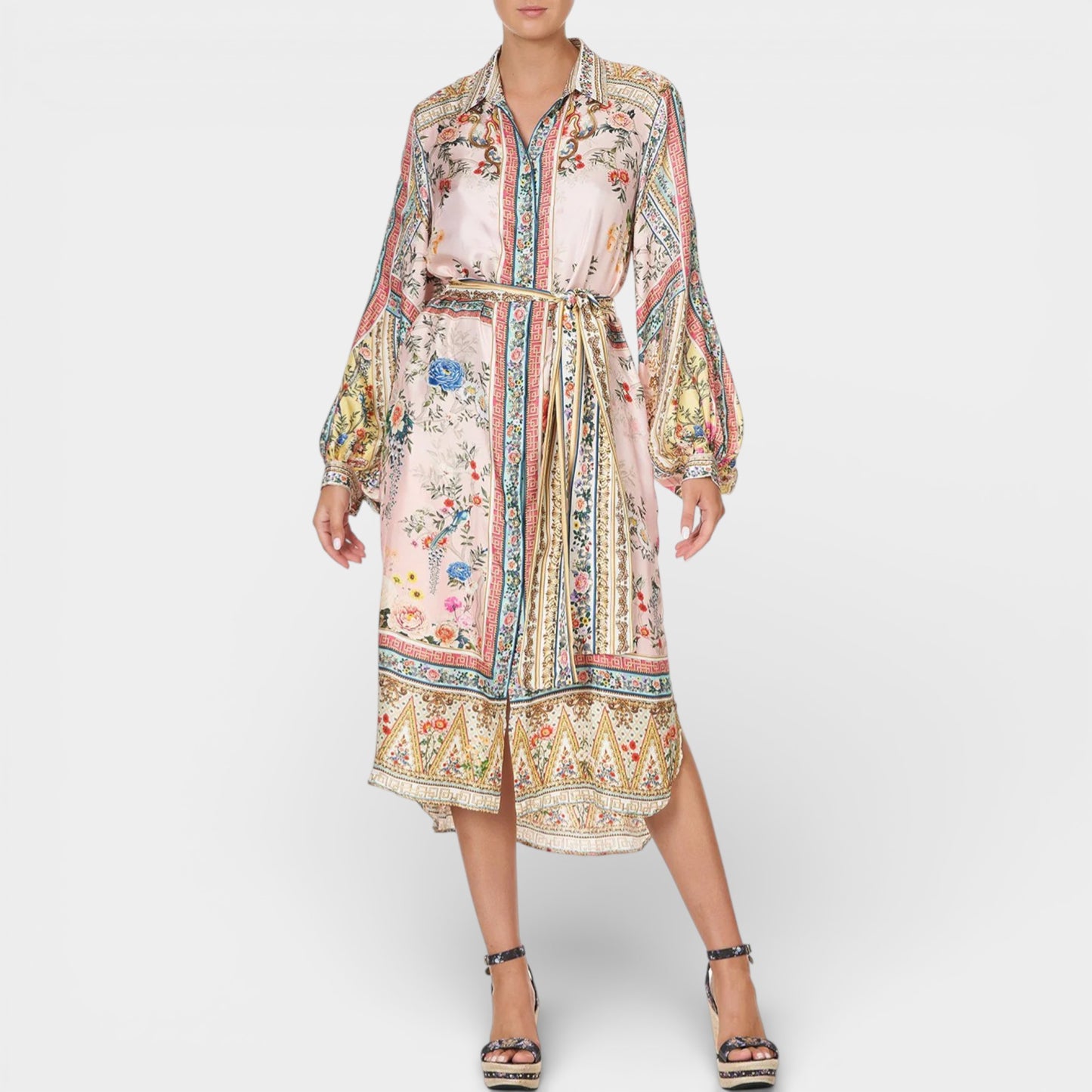 Camilla Party In The Palace Silk Midi Shirt Dress 1 ~ AU8 [NEW]