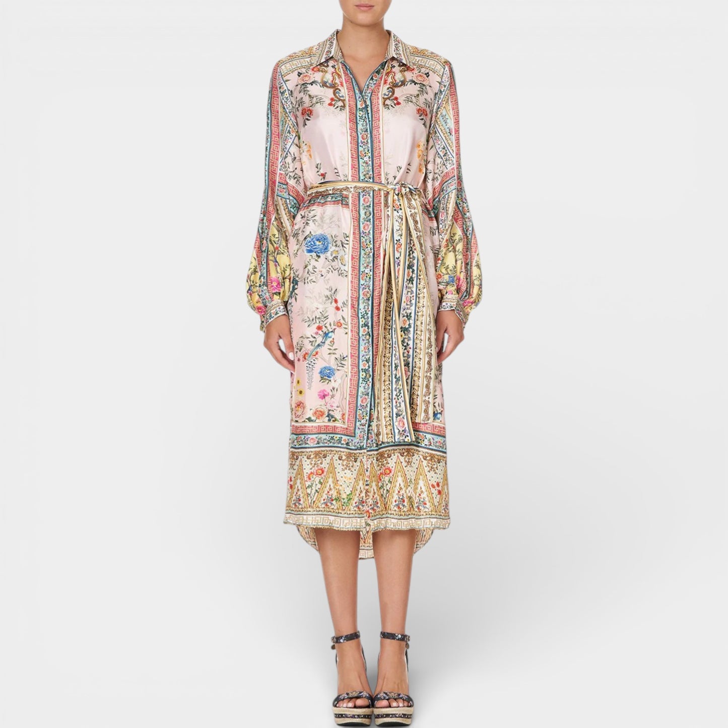 Camilla Party In The Palace Silk Midi Shirt Dress 1 ~ AU8 [NEW]