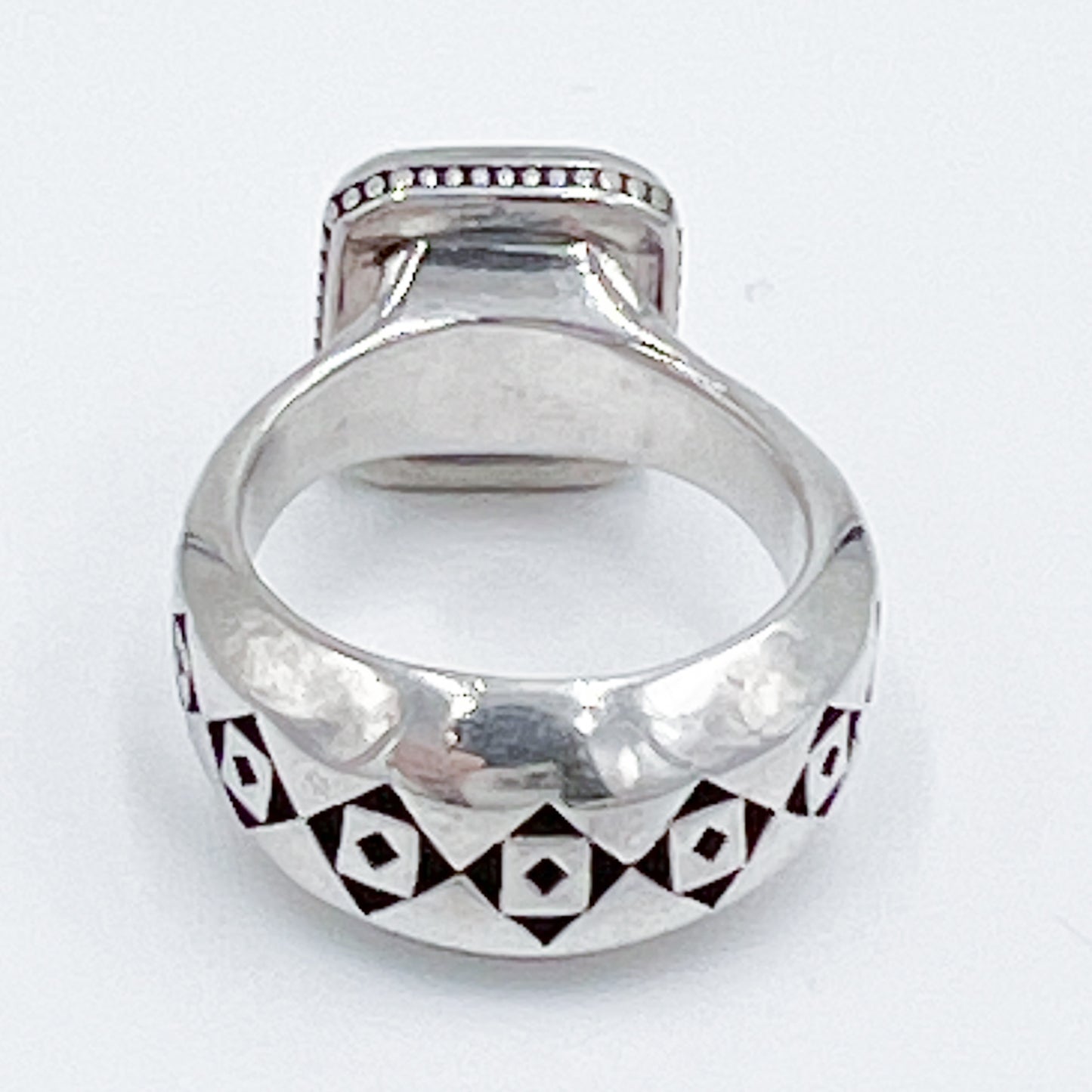 Camilla Silver Metal Square Engraved Gem Inset Ring