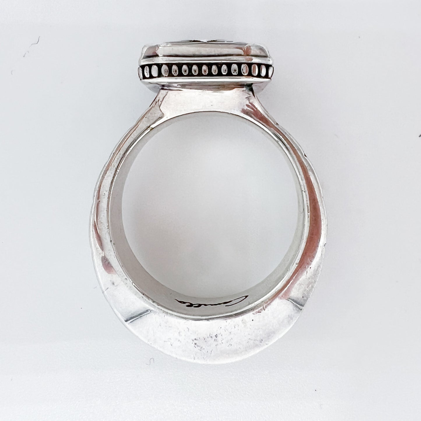 Camilla Silver Metal Square Engraved Gem Inset Ring