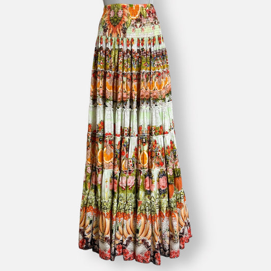 Camilla 'Samba Salada' Multicoloured Silk Tiered Circle Skirt Small ~ AU8-10 [NEW]