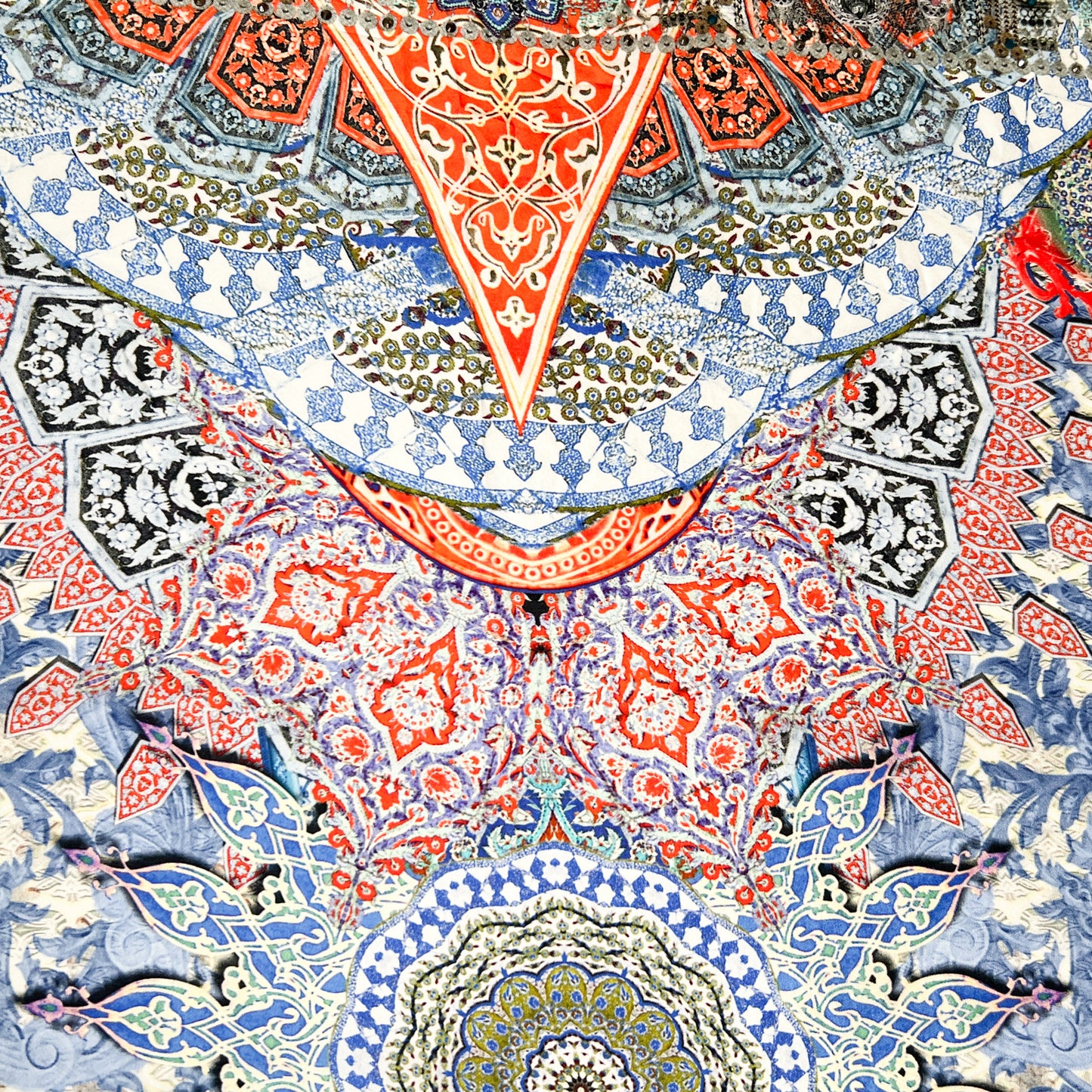 Camilla 100% Silk 110 cm Large Square Indian Print Blue & Orange Scarf
