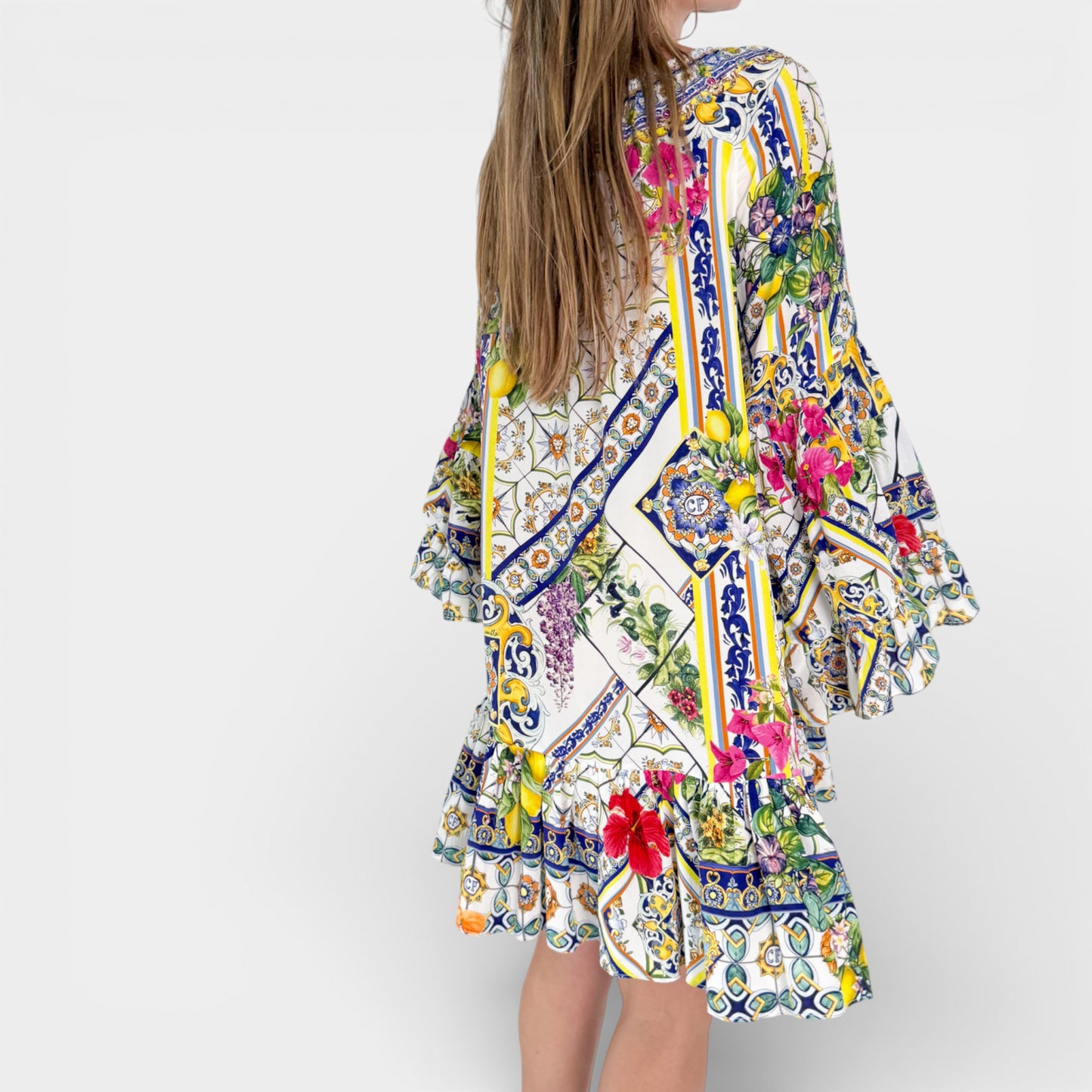 Camilla Multicoloured Silk Amalfi Amore A-Line Frill Dress Small ~ AU8-10-12