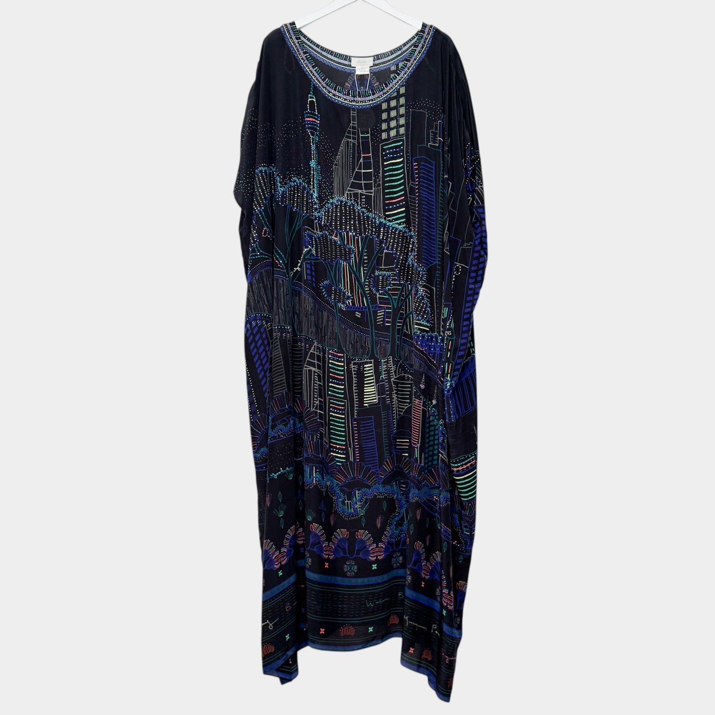 Camilla Nocturnal Neons Sydney Print Round Neck Silk Kaftan Dress One Size