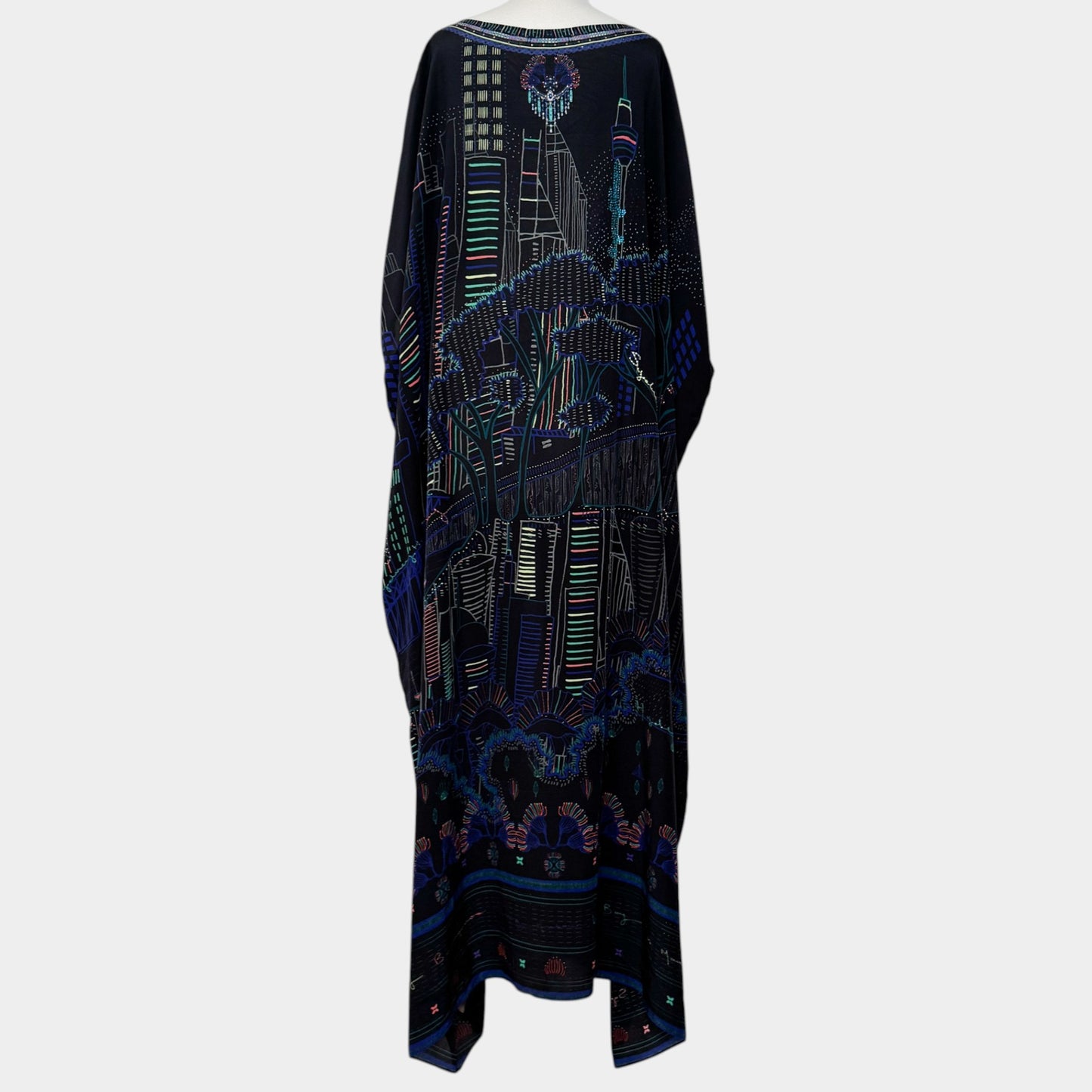 Camilla Nocturnal Neons Sydney Print Round Neck Silk Kaftan Dress One Size