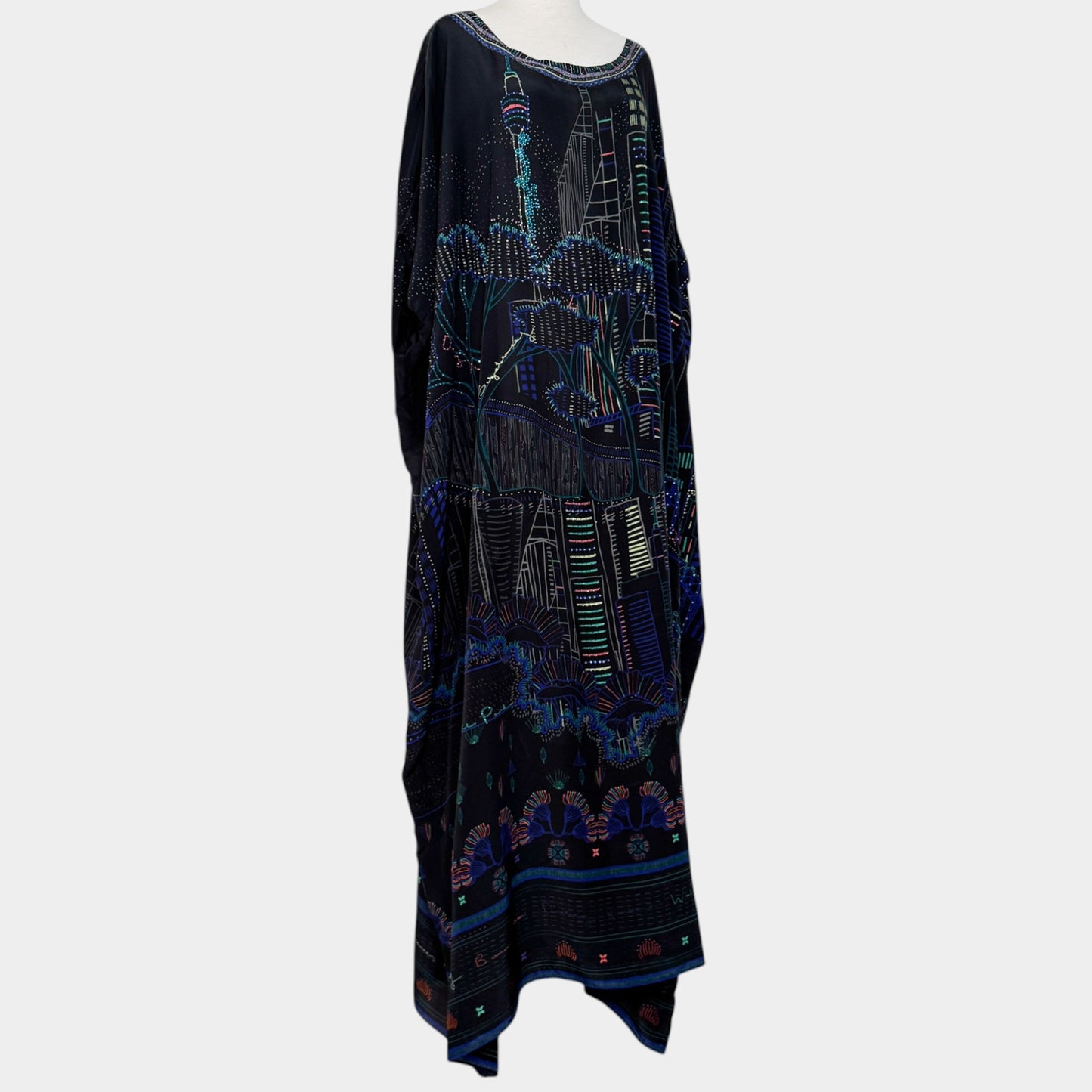 Camilla Nocturnal Neons Sydney Print Round Neck Silk Kaftan Dress One Size